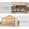 10' x 12' Patio Gazebo with Corner Frame Shelves, Double Roof Outdoor Gazebo Canopy Shelter with Netting, Brown