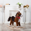 Kids Kids Ride on Rocking Horse Plush Toy with Realistic Sounds and Red Scarf, Gift For Kids Over 3 Years Old, Brown