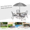 6 Piece Patio Dining Set for 4 with Umbrella, with 4 Folding Dining Chairs & Round Glass Table for Garden, Gray