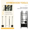 18" 2-Tier Firewood Rack with Shovel, Broom, Poker, Tongs and Hooks, for Outdoor and Indoor Fireplaces, Black