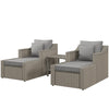 5-Piece PE Rattan Patio Chair Set, Outdoor Conversation Set with Wood Grain Plastic Top Coffee Table, Two Pillows, Gray