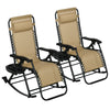 2 Pcs Outdoor Rocking Chairs Foldable Reclining Zero Gravity Lounge Rocker w/ Pillow Cup & Phone Holder, Beige