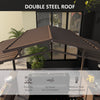 8' x 5' BBQ Grill Gazebo, Outdoor Double Tiered Interlaced Polycarbonate Roof with Steel Frame & 2 Side Shelves, Brown