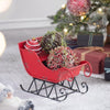 Iron Santa Sleigh Tabletop Decor, Distressed Look for Christmas Gift Basket Display, Red + Black