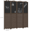 Wooden Room Divider with Blackboard, 4 Panel Folding Privacy Screen for Home Office, 5.5', Walnut Brown