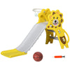 2 in 1 Toddler Slide for Indoors, Easy Set Up Slide for Kids with Lion-Design, Baby Slide with Basketball Hoop for Kids 18-36 Months, Yellow