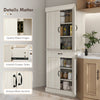 71" Freestanding Kitchen Pantry with 4 Doors and 2 Large Cabinets, Tall Storage Cabinet with Drawer, Distressed White