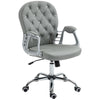 PU Leather Home Office Chair, Button Tufted Desk Chair with Padded Armrests, Adjustable Height and Swivel Wheels, Gray