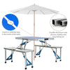 34" Portable Folding Picnic Table, Outdoor Camping Table Chair Set with 4 Seats, Patio Table with Umbrella Hole for Party, BBQ,Ocean Blue