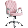 Velvet Home Office Chair, Button Tufted Desk Chair with Padded Armrests, Adjustable Height and Swivel Wheels, Pink