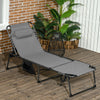 Folding Chaise Tanning Lounge Chair w/ 5-level Reclining Back, Reading Hole, Side Pocket, Headrest, Gray