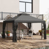 10' x 12' Patio Gazebo with Corner Frame Shelves, Double Roof Outdoor Gazebo Canopy Shelter with Netting, Gray