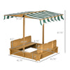 Wooden Kids Sandbox with Cover, Children Outdoor Sand Play Station with Foldable Bench Seats and Adjustable Canopy