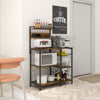 Kitchen Bakers Storage Rack with Charge Station, Industrial Microwave Stand with Adjustable Shelf, 5 Hooks, Wire Basket