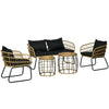 5 Piece PE Rattan Outdoor Furniture Set with Cushioned Chairs, Loveseat Sofa & Stackable Coffee Tables, Black