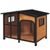 Cabin-Style Wooden Dog House for Large Dogs with Openable Roof & Giant Window, Yellow