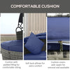 4-piece Outdoor Daybed with Canopy, Round Rattan Patio Furniture Set with Extending Tea Table, Cushions, Pillows