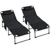 2 Piece Folding Chaise Lounge Pool Chairs with 5-level Reclining Back, Reading Hole, Side Pocket, Black