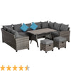 6 Pieces Patio Wicker Conversation Furniture Sets, Outdoor PE Rattan Sectional Sofa Set, with Coffee Table & Cushions for Lawn, Mixed Grey