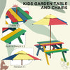 Wooden Kids Picnic Table Set with Parasol, Seating for 2 Children 3-6 Years Old, for Patio Backyard, Indoor Outdoor Use