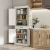 71" Freestanding Kitchen Pantry with 4 Doors and 2 Large Cabinets, Tall Storage Cabinet with Drawer, Distressed White