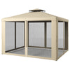 10' x 12' Patio Gazebo Outdoor Canopy Shelter with 2-Tier Roof and Netting, Steel Frame for Garden, Taupe