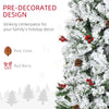 7.5' Pencil Snow Flocked Artificial Christmas Tree with 600 Pine Realistic Branches, Pine Cones, Red Berries, Auto Open, Green