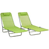 Folding Chaise Lounge Pool Chairs, Set of 2 Outdoor Sun Tanning Chairs with Pillow, Six-Position Reclining Back for Beach, Yard, Patio, Green