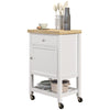 Kitchen Island on Wheels, Rolling Kitchen Cart with Rubberwood Top, Drawer, Wine Rack and Cabinet, White