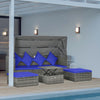 4 Piece Adjustable Canopy Outdoor Rattan Sofa Set w/ Height Adjustable Coffee Table & Cushions Dark Blue