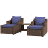 5-Piece PE Rattan Patio Chair Set, Outdoor Conversation Set with Wood Grain Plastic Top Coffee Table, Two Pillows, Blue