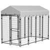 7.8' x 6' Outside Dog Kennel with Waterproof Canopy, Two Parts Design Door for Large Door, Silver