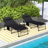 2 Piece Folding Chaise Lounge Pool Chairs with 5-level Reclining Back, Reading Hole, Side Pocket, Black