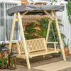 2-Person Outdoor Swing Porch Swing with Wooden Stand, Strong A-Frame Design, & Adjustable Water-Fighting Canopy, Gray