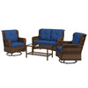 4 Piece Rattan Patio Furniture Set, Conversation Set with Swivel Rocking Chairs, Table & Loveseat for Garden, Patio, Blue