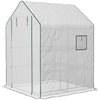 4.6' x 4.7' Portable Greenhouse, Water/UV Resistant Walk-In Hot House w/ 2 Tier U-Shape Flower Rack, Roll Up Door, Ventilating Windows, White