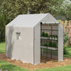 4.6' x 4.7' Portable Greenhouse, Water/UV Resistant Walk-In Hot House w/ 2 Tier U-Shape Flower Rack, Roll Up Door, Ventilating Windows, White