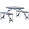 Portable Camping Table with 4 seat Foldable Camping Picnic Table Set with Umbrella Hole, 4-Seats Aluminum Fold Up Travel Picnic Table, Gray