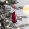 Tear Drop Christmas Ornaments, Set of 12 Glass Decorations with Brass Accents for Holiday Tree, Red