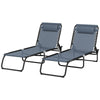 2 Pieces of 4-Position Reclining Beach Chair Chaise Lounge Folding Chair - Gray