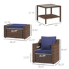 5-Piece PE Rattan Patio Chair Set, Outdoor Conversation Set with Wood Grain Plastic Top Coffee Table, Two Pillows, Blue