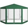 13' x 11' Hexagon Outdoor Party Tent Sun Shelter Canopy with Protective Mesh Screen Walls, Green