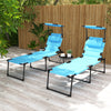 2 Folding Chaise Lounge Pool Chairs, Outdoor Sun Tanning Chairs w/ Sunroof, Headrests, 4-Position Reclining Back, Blue