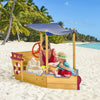 Pirate Ship Wooden Sandbox Covered Children Sand boat Outdoor, with Storage Bench, Sun Protective Canopy Cover, Ages 3-8 Years Old, Orange