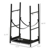 18" 2-Tier Firewood Rack with Shovel, Broom, Poker, Tongs and Hooks, for Outdoor and Indoor Fireplaces, Black