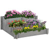 3 Tier Raised Garden Bed, Water Draining Fabric for Soil, Elevated Wood Flower Box for Vegetables, Herbs, Gray