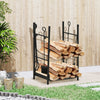 18" 2-Tier Firewood Rack with Shovel, Broom, Poker, Tongs and Hooks, for Outdoor and Indoor Fireplaces, Black