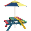 Wooden Kids Picnic Table Set with Parasol, Seating for 2 Children 3-6 Years Old, for Patio Backyard, Indoor Outdoor Use