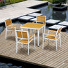 5 Pcs Patio Table and Chairs Set, Aluminum Patio Dining Set w/ HDPE Materials, Umbrella Hole, Yellow