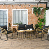 5 Piece PE Rattan Outdoor Furniture Set with Cushioned Chairs, Loveseat Sofa & Stackable Coffee Tables, Black